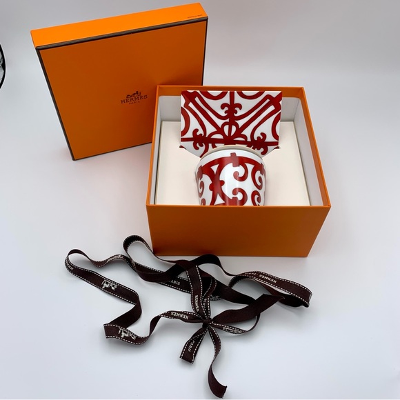 Hermes Balcon du Guadalquivir Red Votive Candle Holder Square Plate No2 NIB MINT - Picture 5 of 15